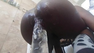 Big Ass rides clear creamy dildo