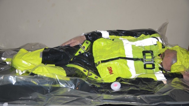 Jan 12 2023 - VacPacked in my hiviz coveralls Kevlar Vest and Hiviz Vest Harness